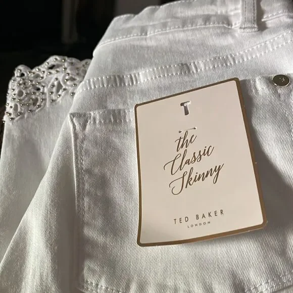 TED
BAKER Gold Bead Embroidered Hem Lillya Dainty Studded Jean retail $175 NWT - Picture 11 of 15